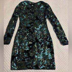 Green sequin and velvet dress